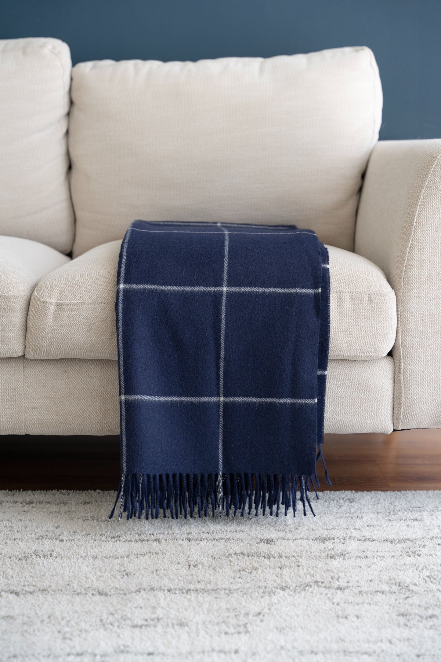 100% Baby Alpaca Windowpane Blanket - Navy