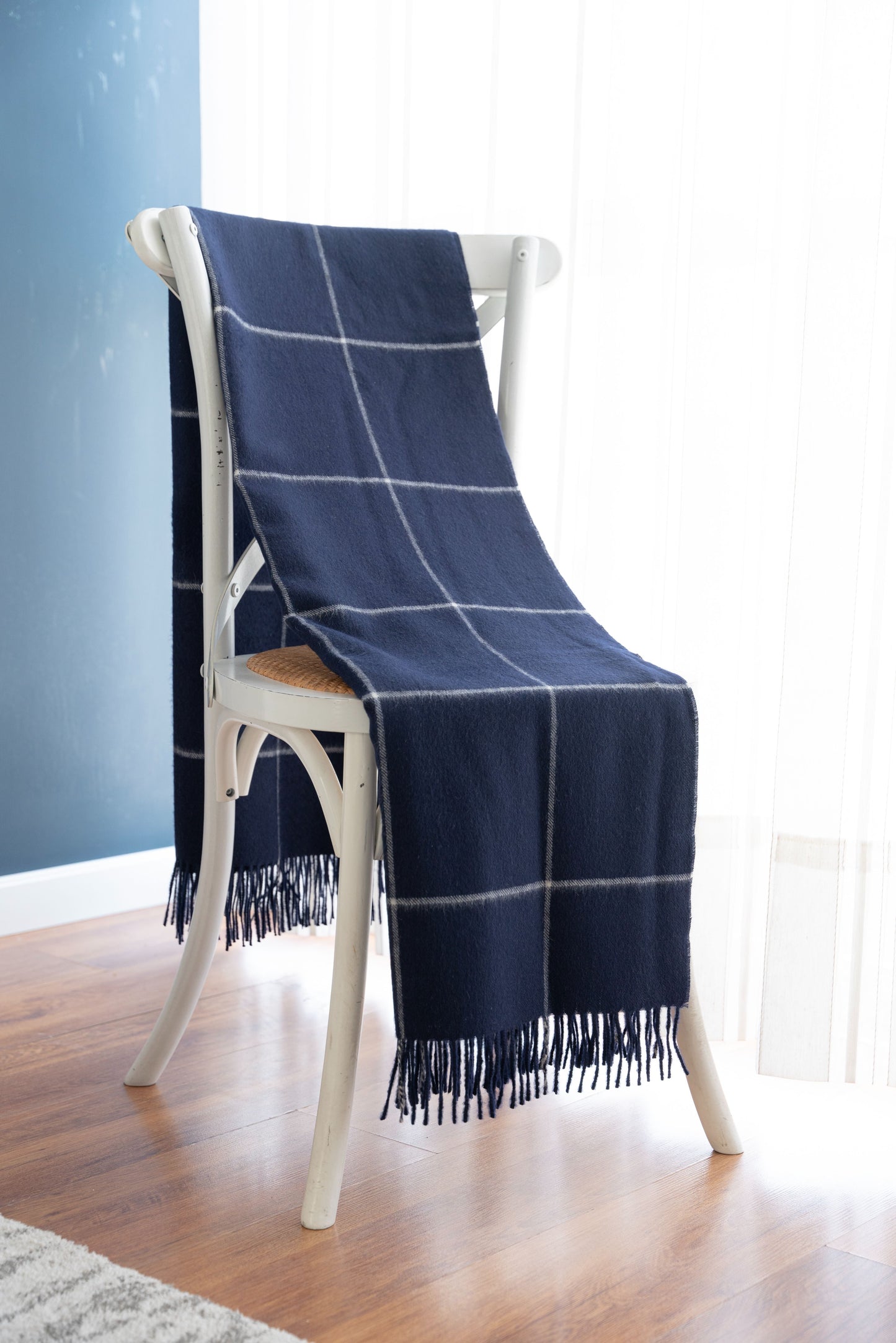 100% Baby Alpaca Windowpane Blanket - Navy
