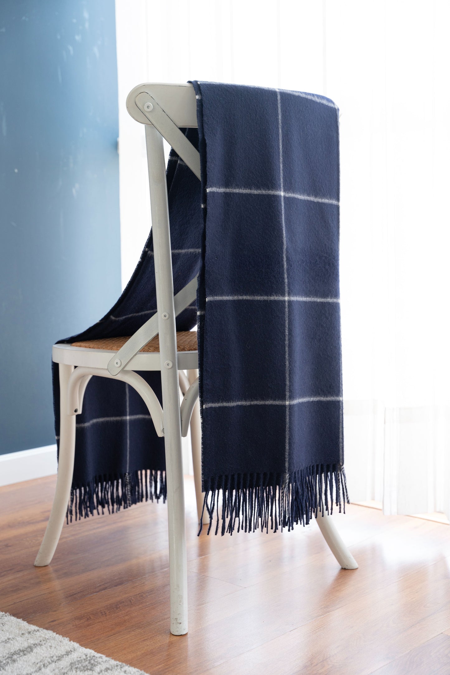 100% Baby Alpaca Windowpane Blanket - Navy