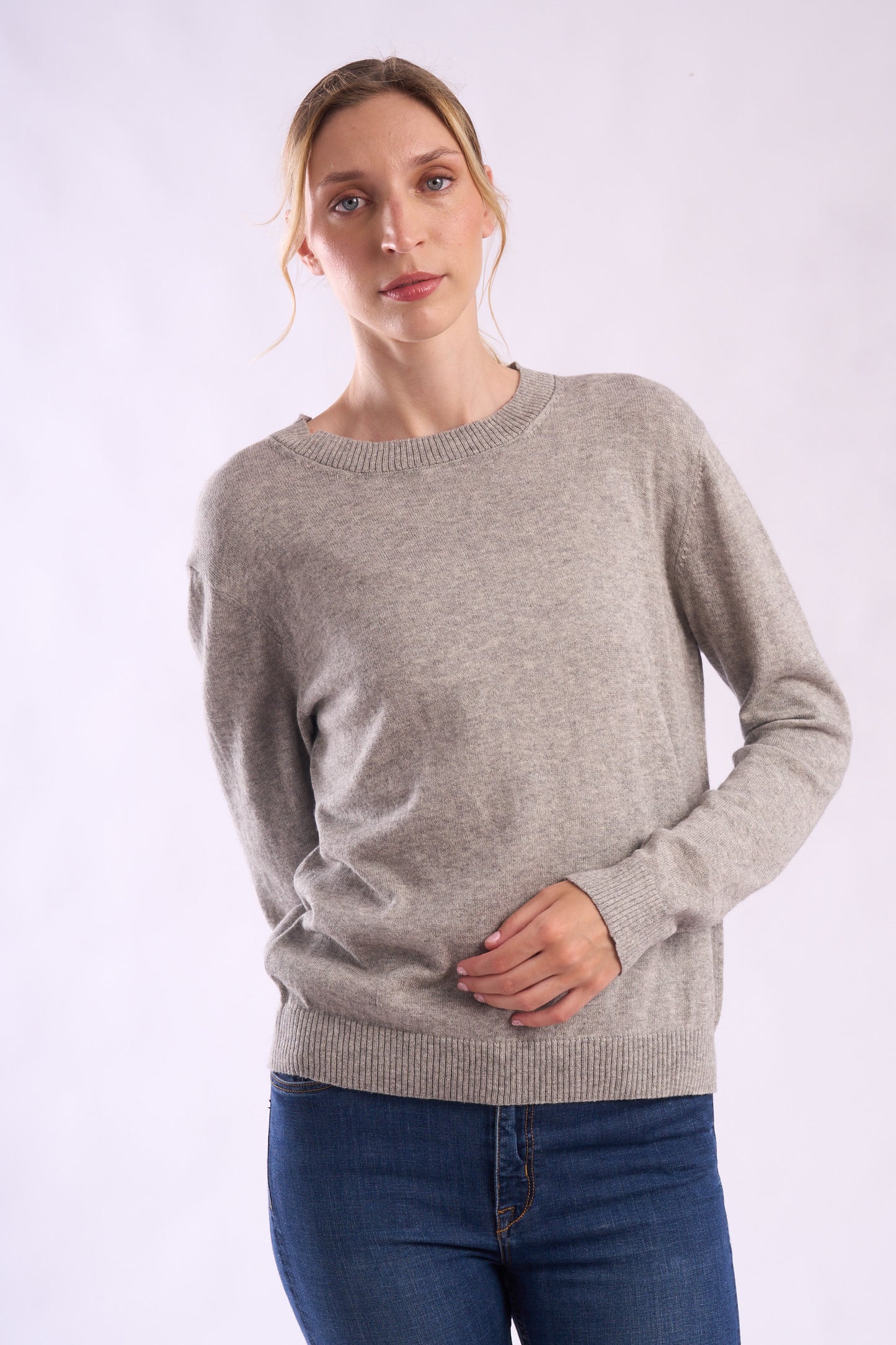 Womens Crew-Neck Cotton Sweater
