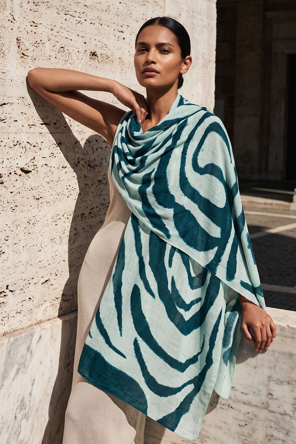 Abstract Wave Baby Alpaca & Silk Wrap/Scarf