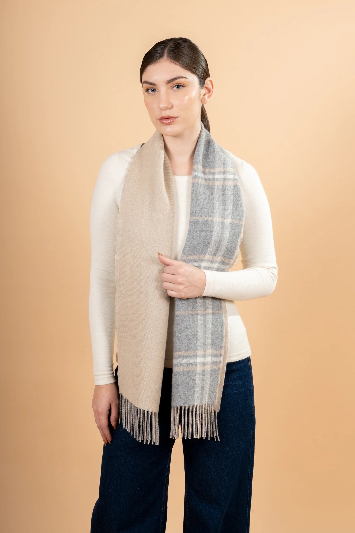 Reversible Plaid Baby Alpaca Scarf