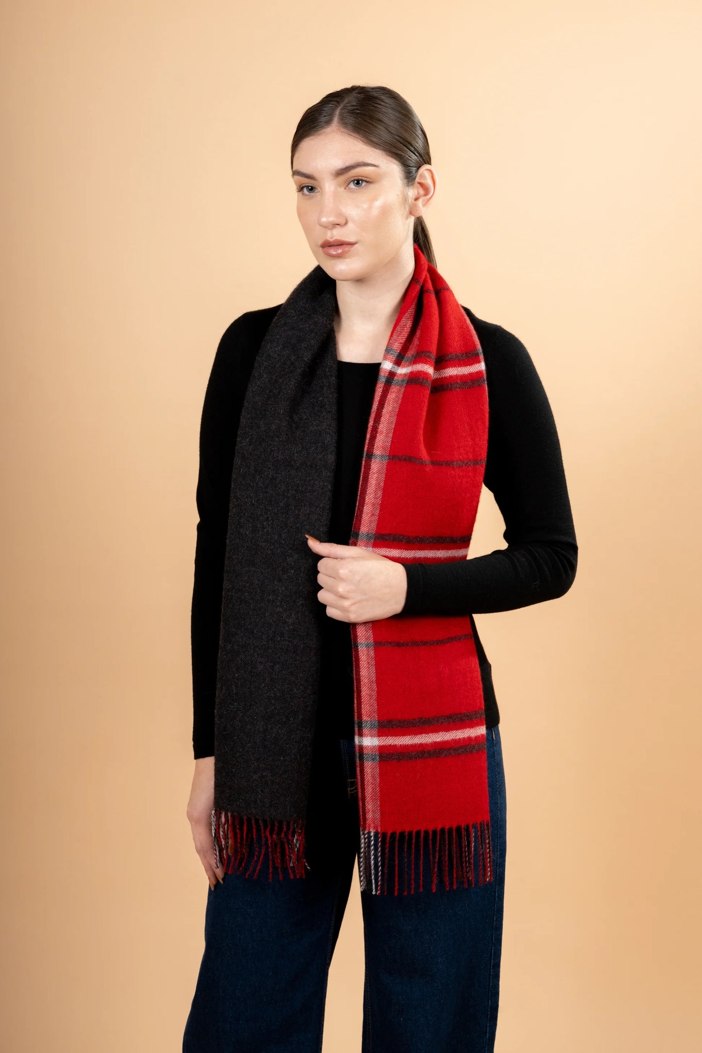 Reversible Plaid Baby Alpaca Scarf