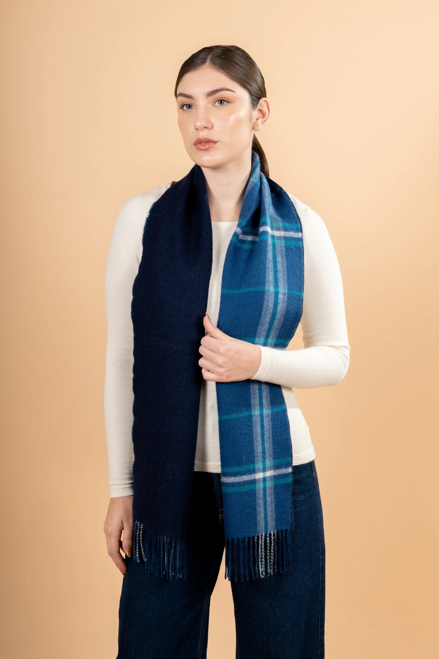 Reversible Plaid Baby Alpaca Scarf