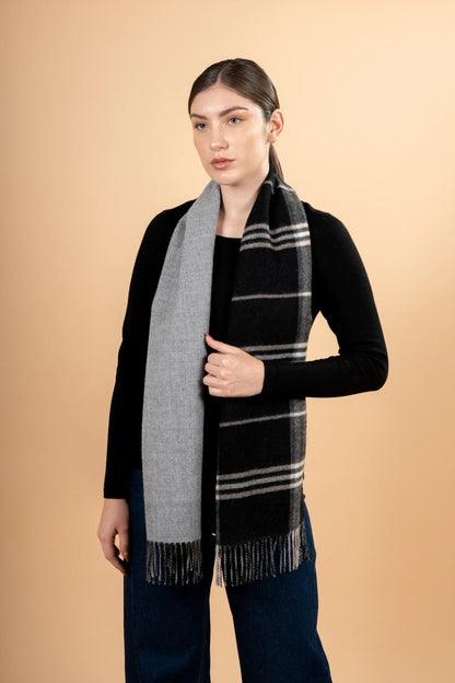 Reversible Plaid Baby Alpaca Scarf