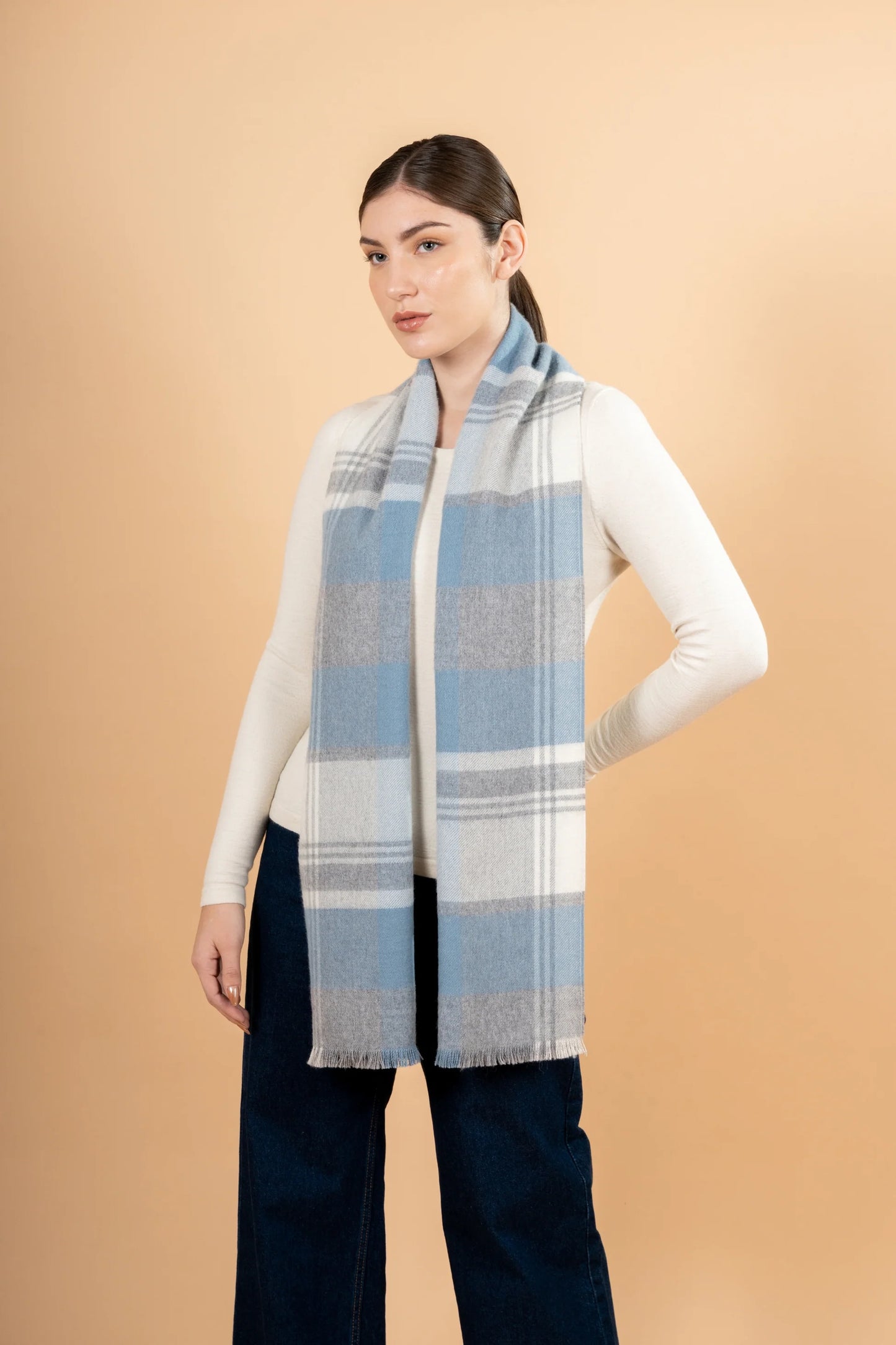 Multicolor Plaid Baby Alpaca Scarf