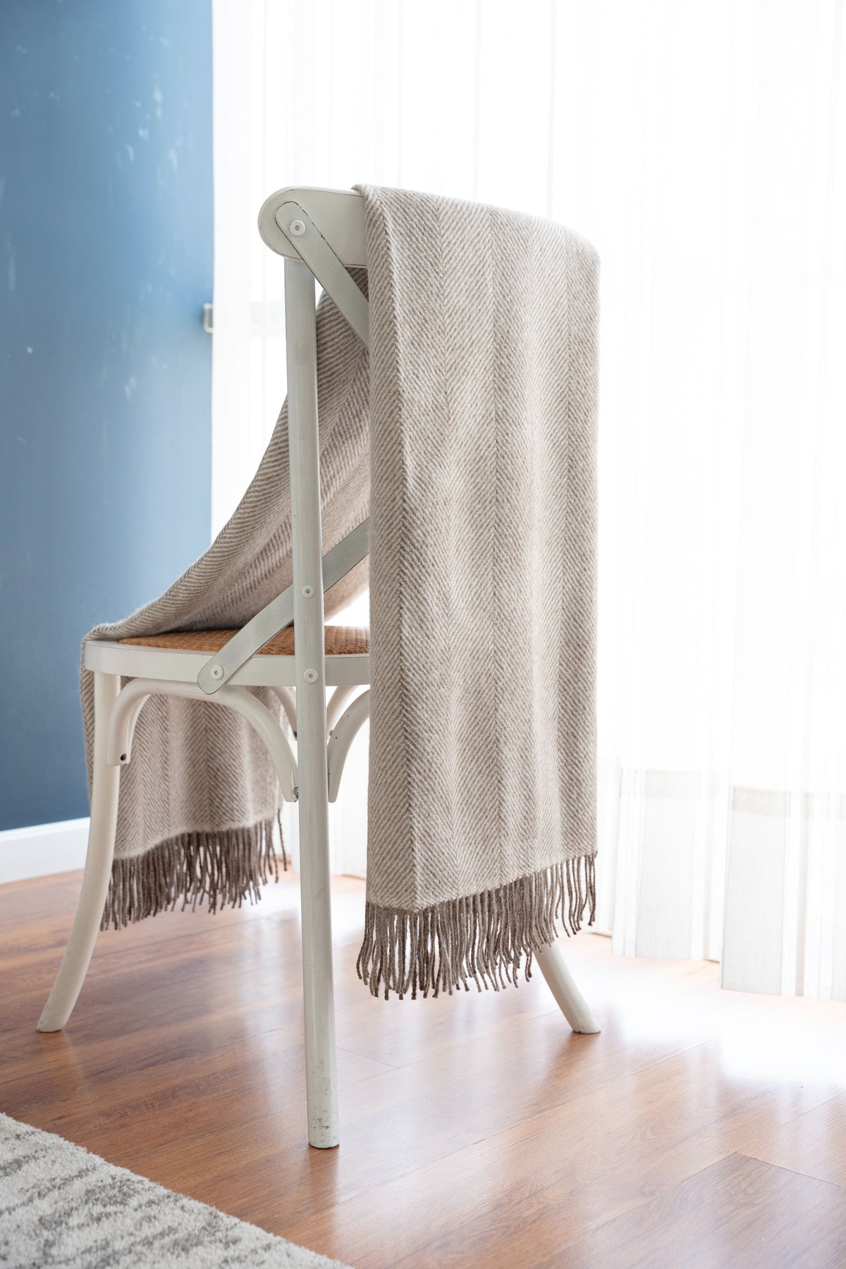 Grey Striped Herringbone 100% Alpaca Blanket