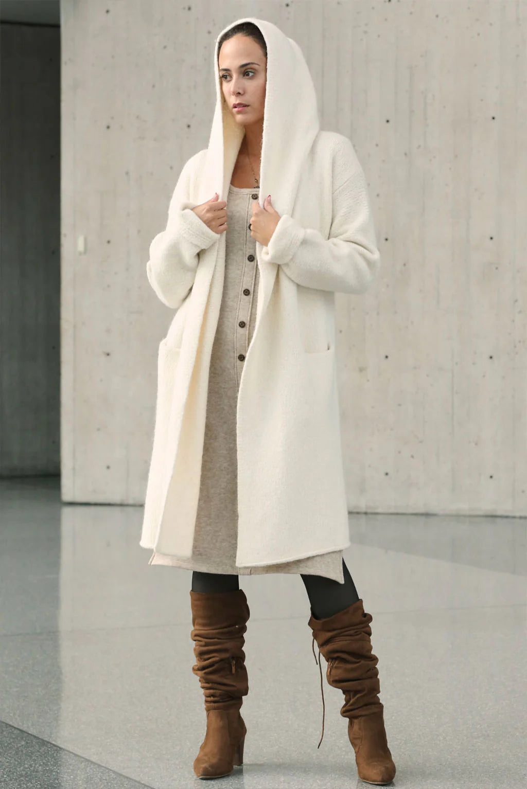Belen Long Hooded Cardigan / Knit Coat