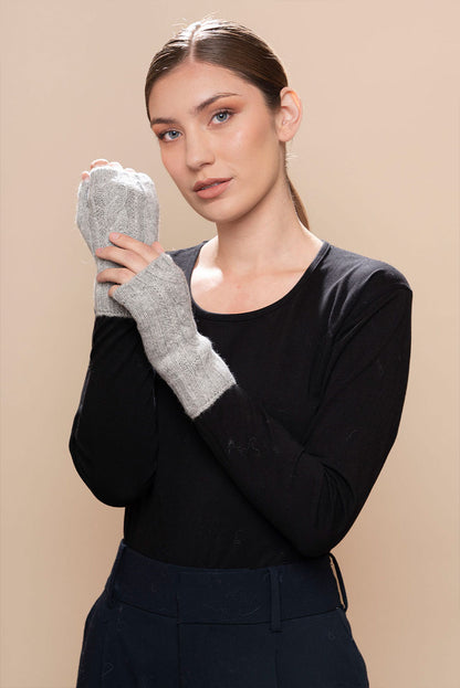 Cable Knit Fingerless Alpaca Gloves