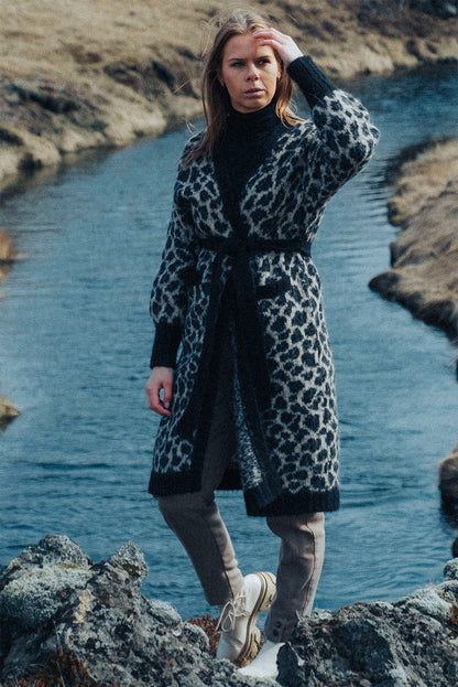 Leopard Print Alpaca Long Cardigan