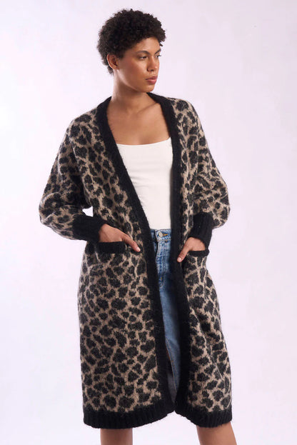 Leopard Print Alpaca Long Cardigan