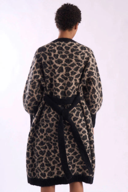 Leopard Print Alpaca Long Cardigan