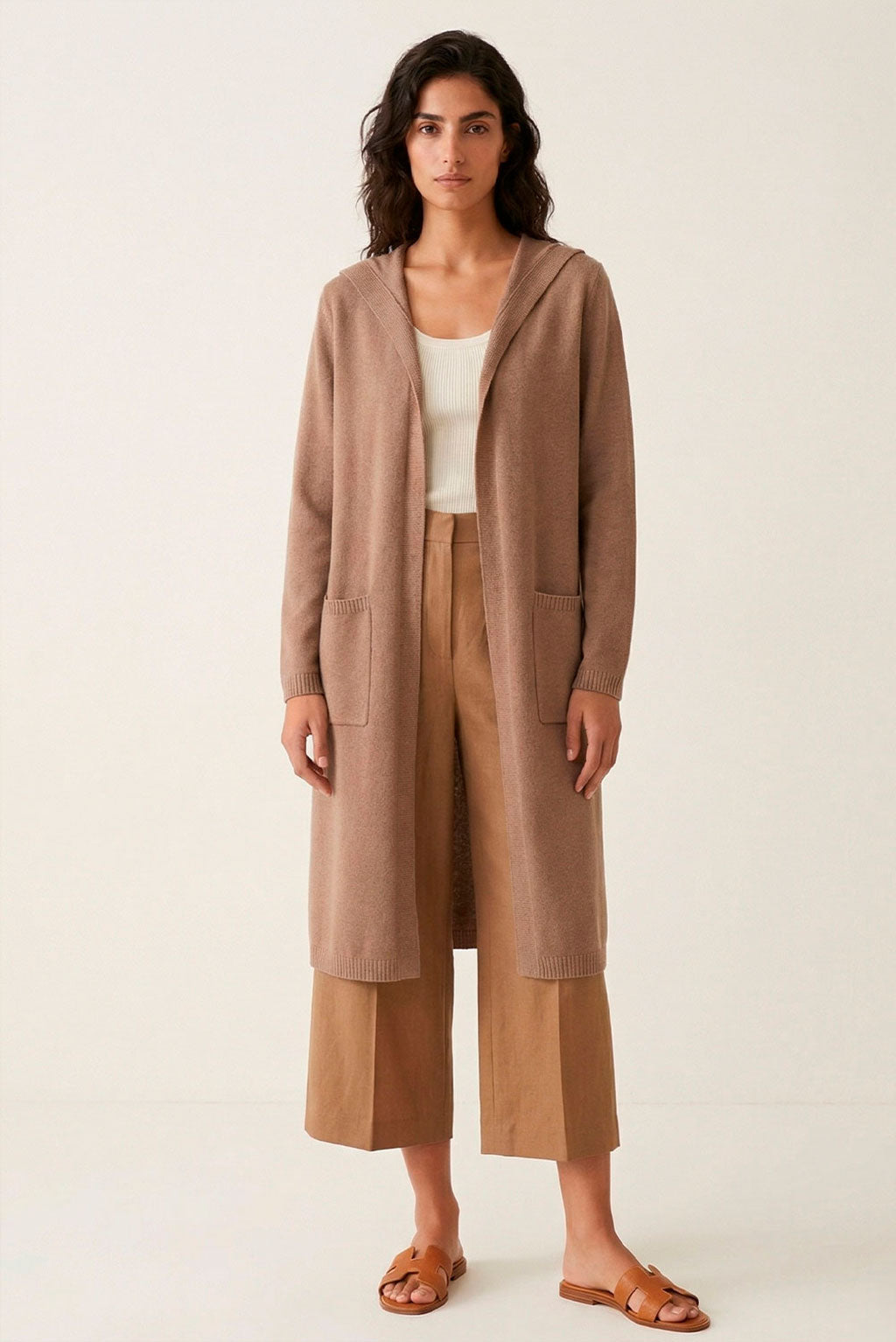 Long Hooded Organic Cotton Cardigan