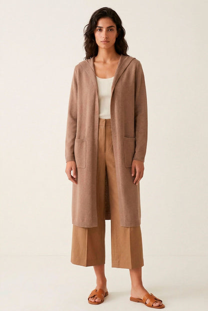 Long Hooded Organic Cotton Cardigan