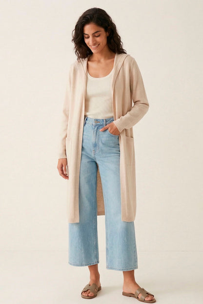 Long Hooded Organic Cotton Cardigan