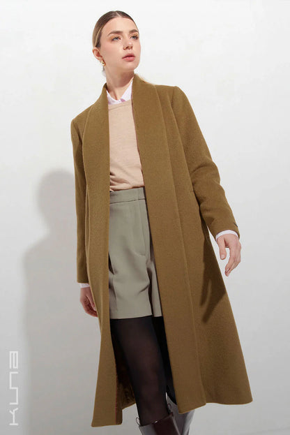 Long Baby Alpaca Swing Coat - Fitted