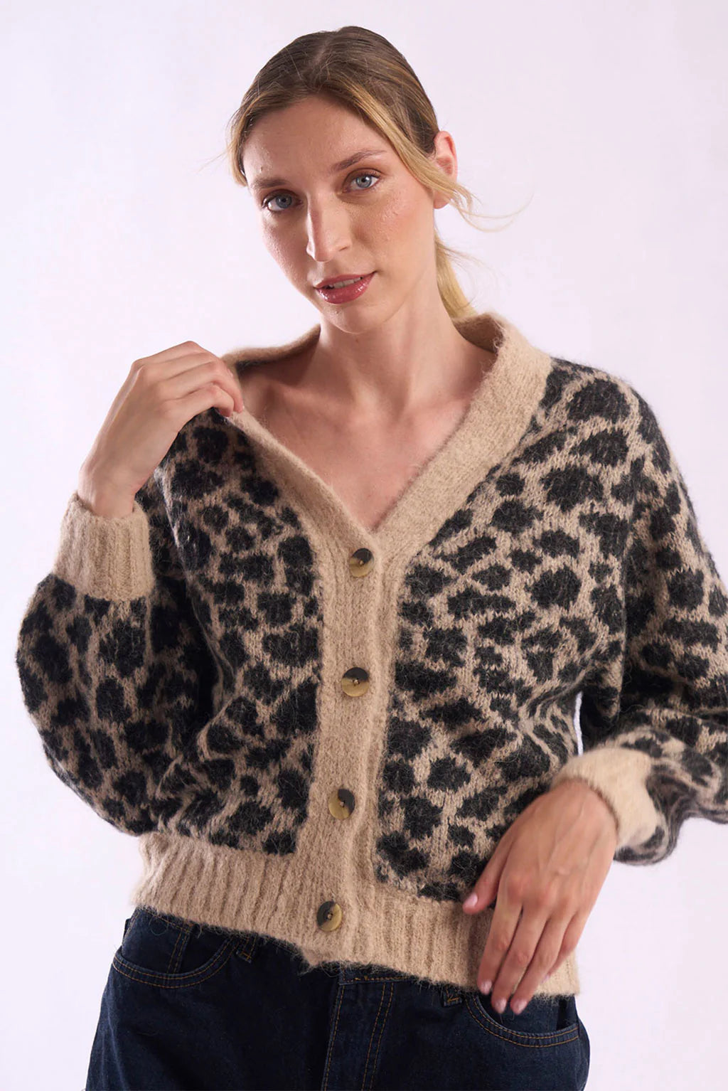 Leopard Print Alpaca Short Cardigan