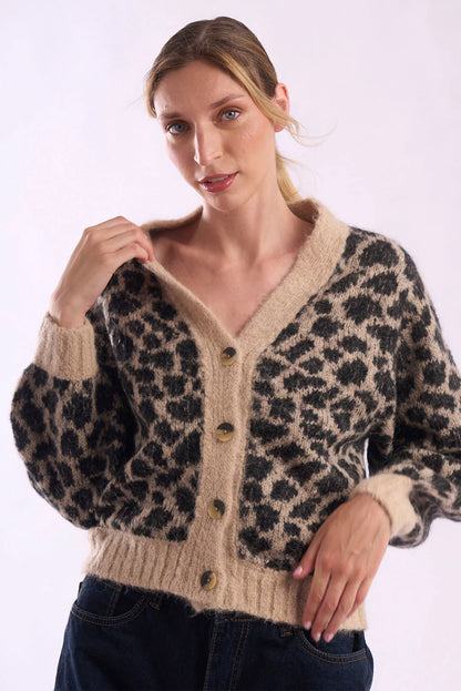 Leopard Print Alpaca Short Cardigan