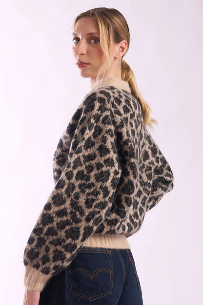 Leopard Print Alpaca Short Cardigan
