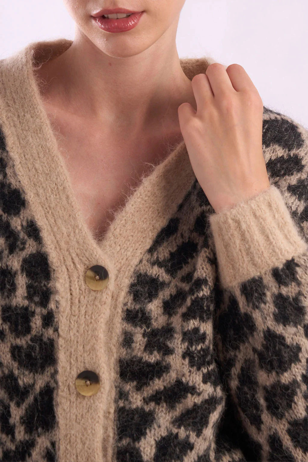 Leopard Print Alpaca Short Cardigan
