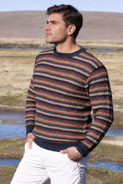 Earth Stripe Crew-neck Alpaca Sweater