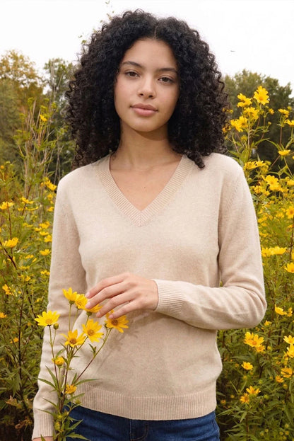 Womens V-Neck Cotton Sweater