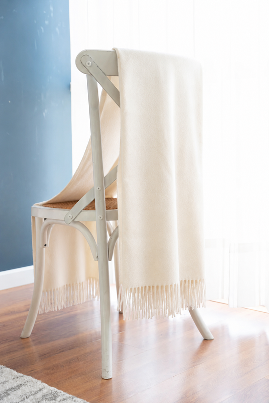 White 100% Baby Alpaca Blanket Throw