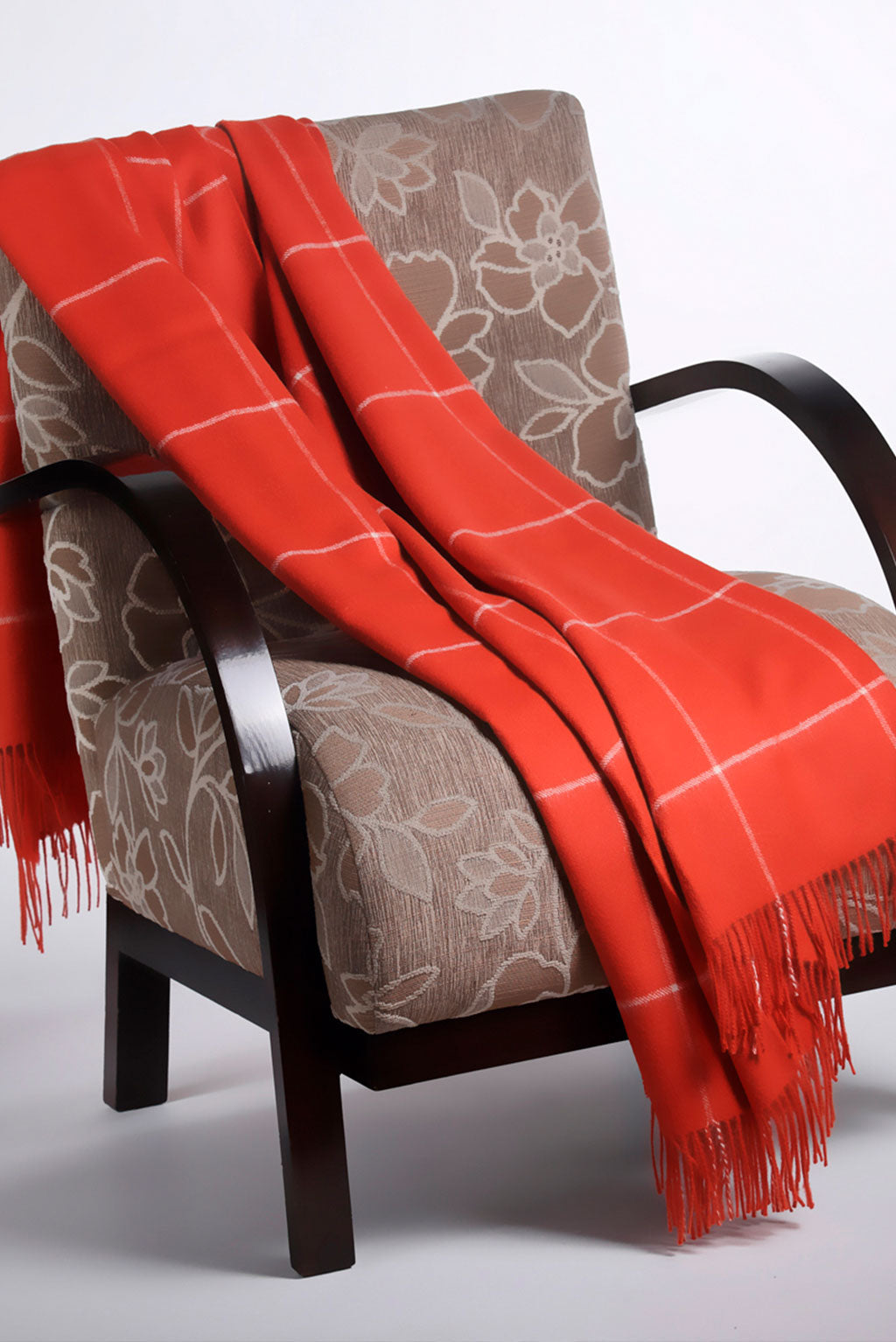 100% Baby Alpaca Windowpane Throw - Mandarin