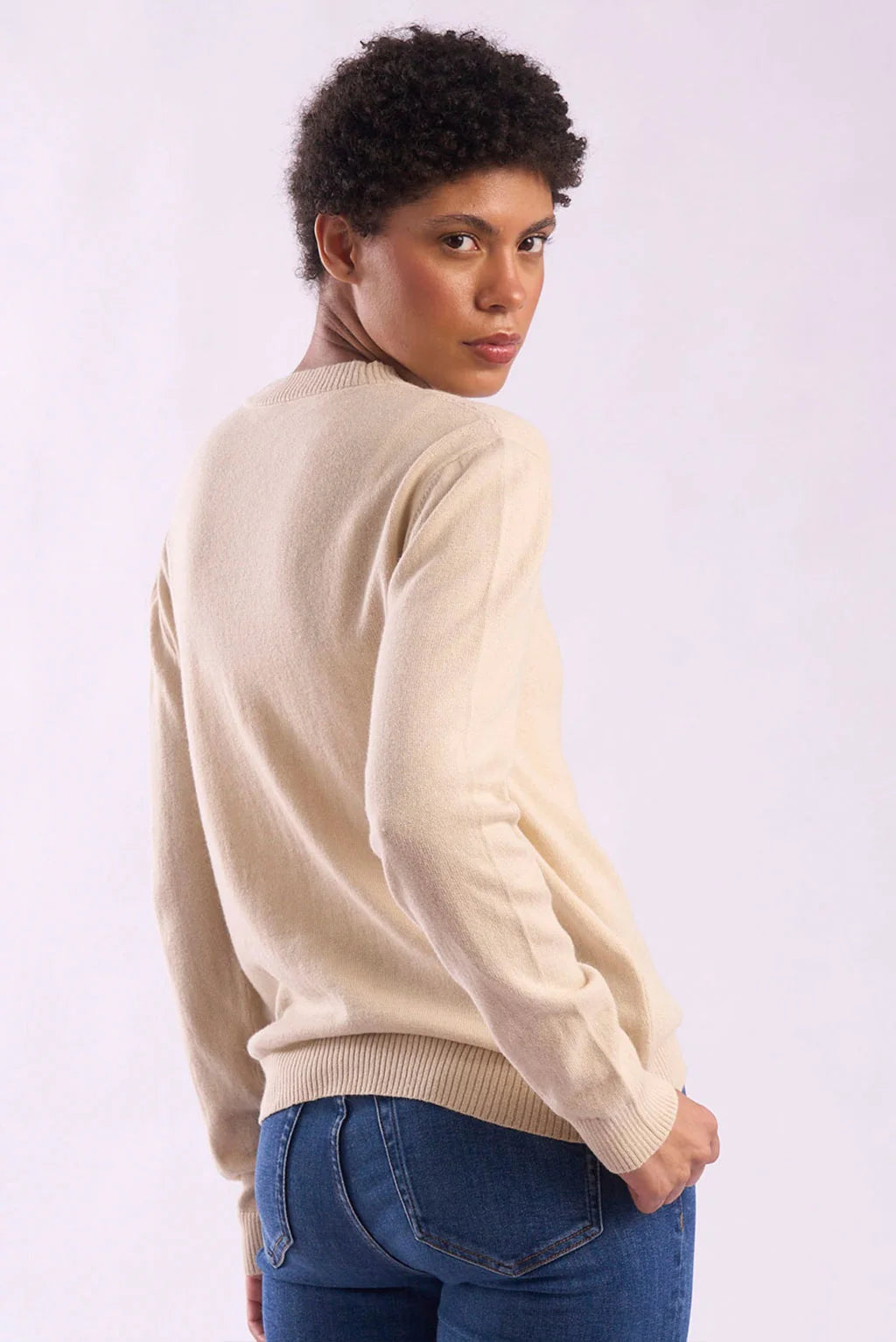 Womens Crew-Neck Cotton Sweater