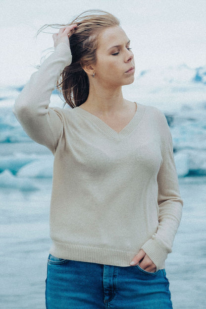 Womens V-Neck Cotton Sweater