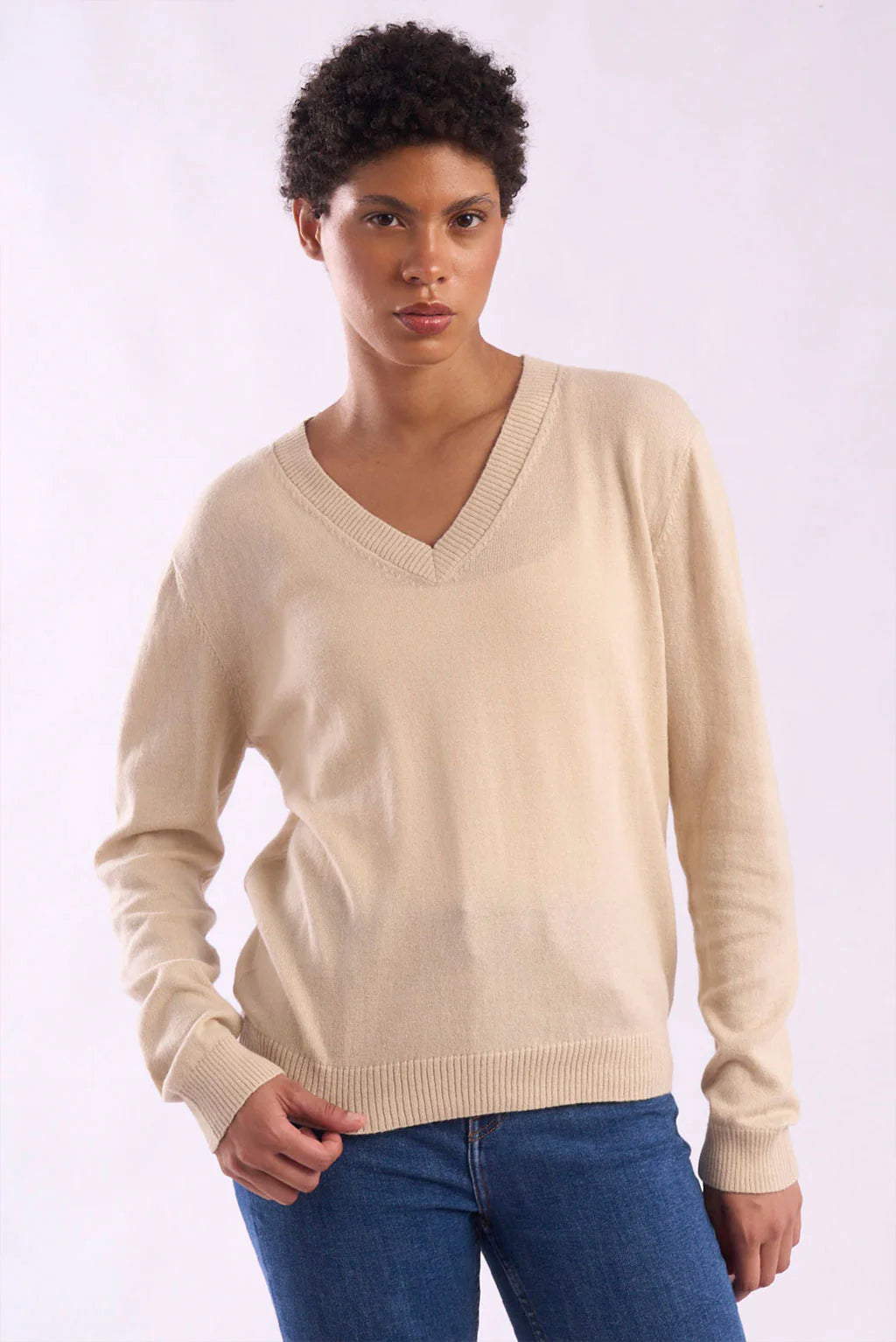 Womens V-Neck Cotton Sweater