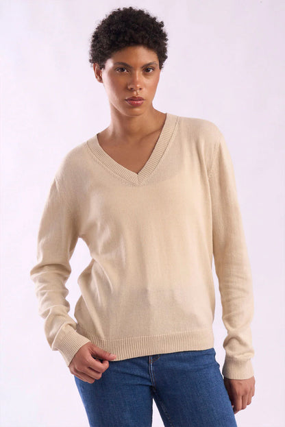 Womens V-Neck Cotton Sweater