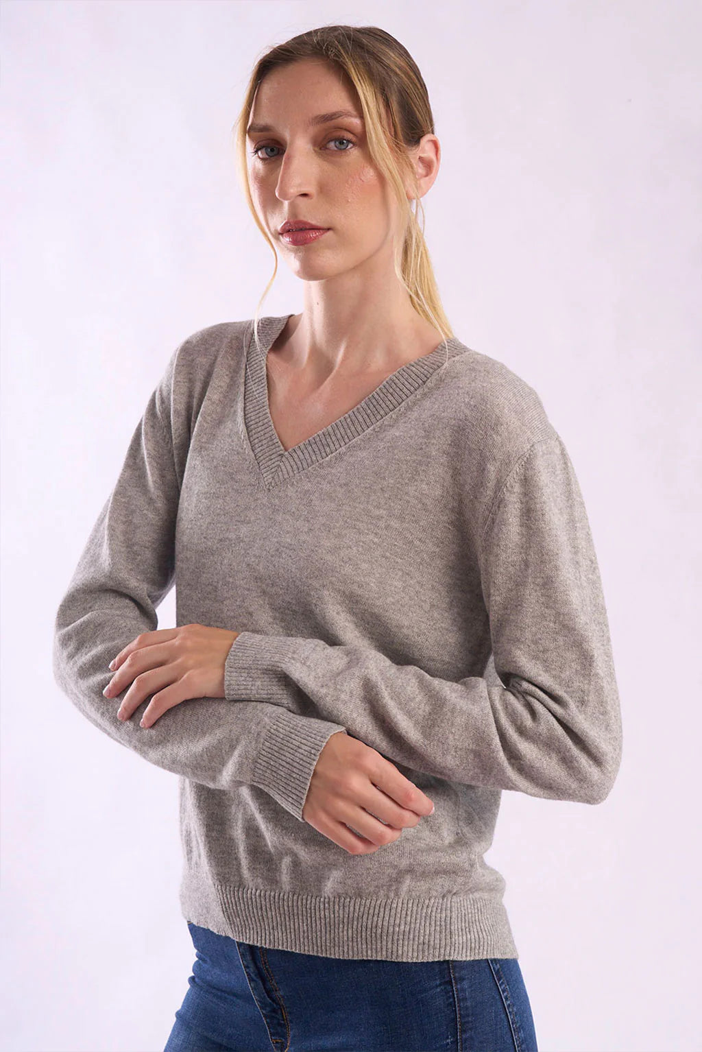 Womens V-Neck Cotton Sweater