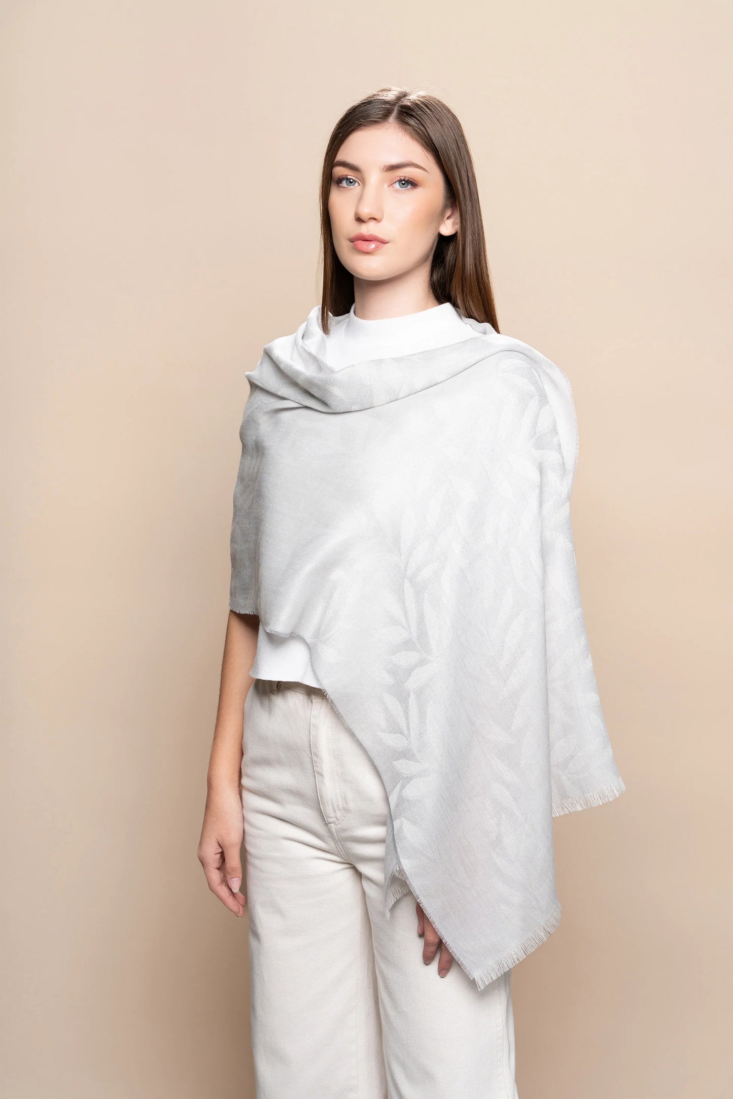 Leaf Motiv Baby Alpaca & Silk Scarf