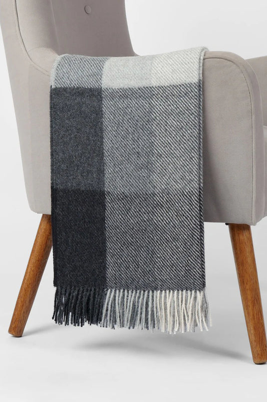 Grey Check Pattern Natural Color 100% Alpaca Throw