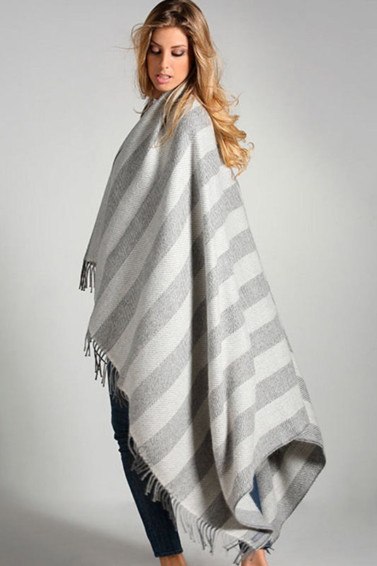 Grey Striped Herringbone 100% Alpaca Blanket