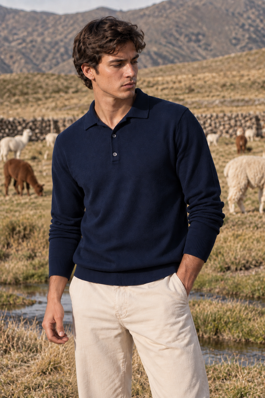 Men's Royal Alpaca Polo Sweater